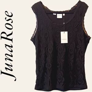 JunaRose Plus Size Black Sleeveless Lacy Tank Top.